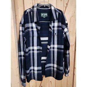 American Eagle Shacket Mens XXL Blue Black Plaid Flannel Button Up Shirt READ